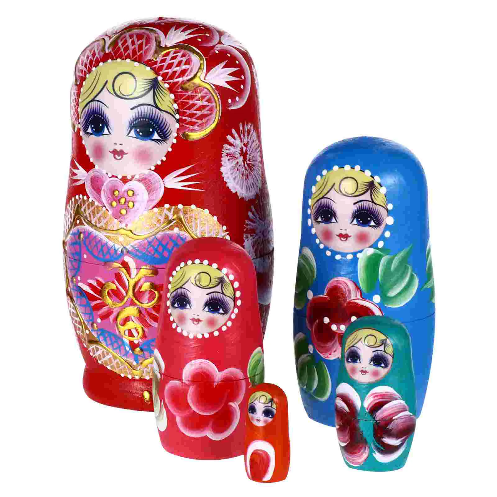 1 Set 5pc Russian Nesting Dolls Valentine's Day Matryoshka Wooden Cartoon Toy Dolls Kids Crafts decor Children Christmas Gifts