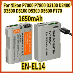 1650mAh EN EL14 EL14a EN-EL14 EN-EL14a USB Camera Battery For Nikon P7000 P7800 D3100 D3400 D3500 D5100 D5300 D5600 P7700