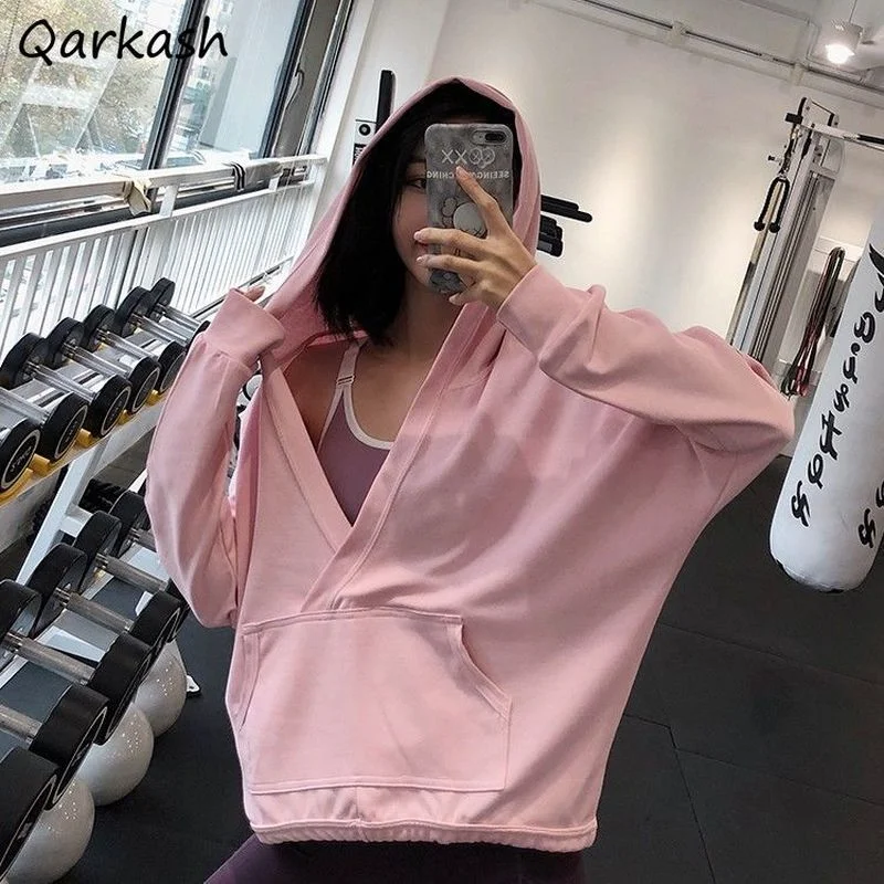 

Hoodies Women Solid Chic Casual Loose Korean Fashion Streetwear Sporty Bodybuilding Spring Fall Fit Clothing All-match Students