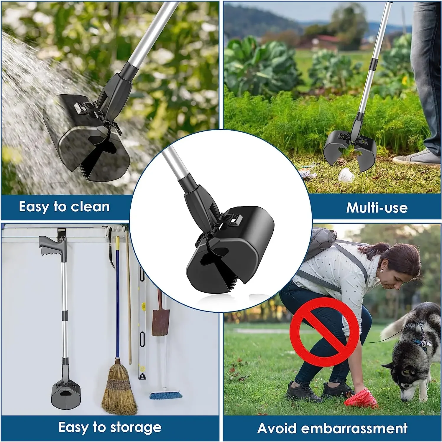 Ferramentas de limpeza para animais, quintal, coletor de coleta, metal, punho longo de 80cm, portátil, dobrável, colher de cocô para cães, novo