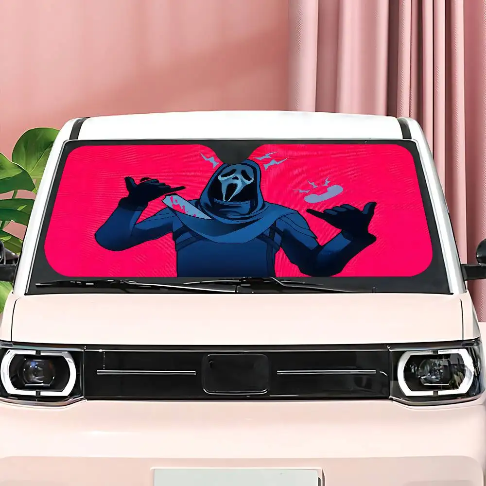 الصراخ أنيمي Ghostface الزجاج الأمامي مظلة السيارات مضحك الحيوان الزجاج الأمامي الشمس الظل نافذة السيارات للطي أشعة الشمس قناع حامي