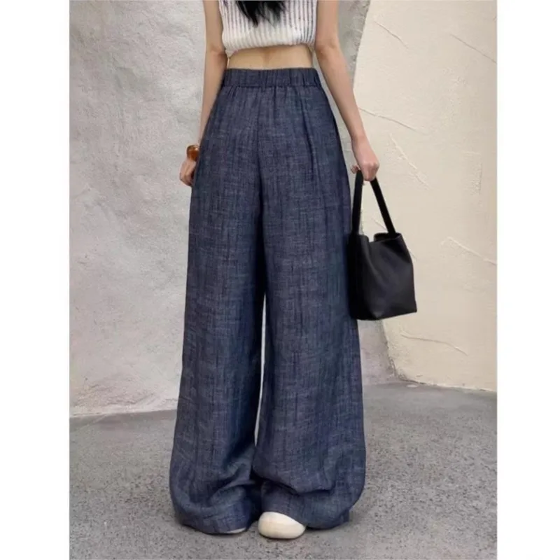American style spicy girl cotton and linen casual skin-friendly long pants 2025 summer new fashion scarf wide-leg pants