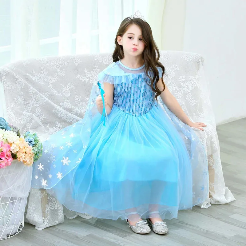 Elsa Costume Frozen LED Princess Dress Snow Queen Fancy Cosplay Party Elegant Toddler Light Up Carnival Halloween Clothes 2-10Y