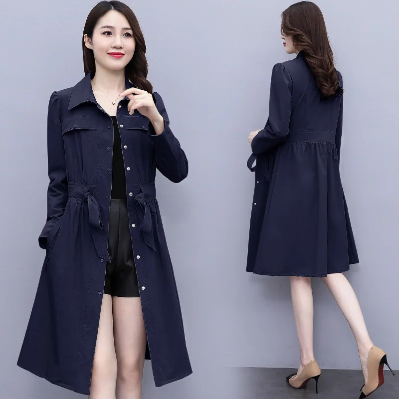 Style baby Women spring mid-long length strap slim looking trench coat thin jacket BB0115