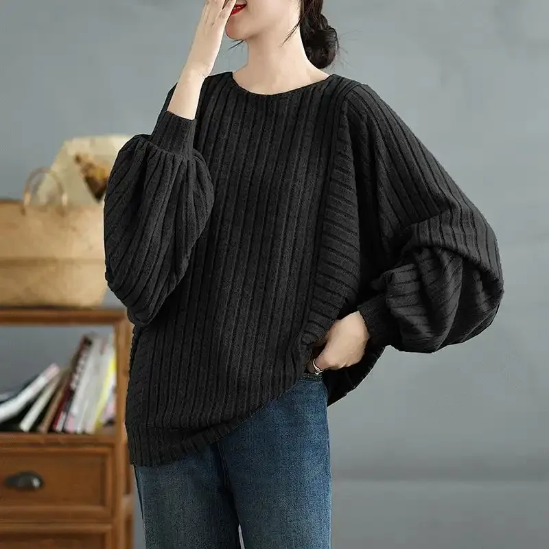 Plus Size Women's Autumn Winter Loose Slouchy Batwing Sleeve Sweatshirt T Shirt Crew Neck Ribbed Base Layer Top
