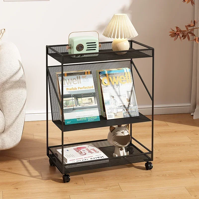 

Multi-function Movable Shelf Iron Multi-layer Magazine Stand Simple Children's Bedroom Bookshelf Living Room Storage Solution
