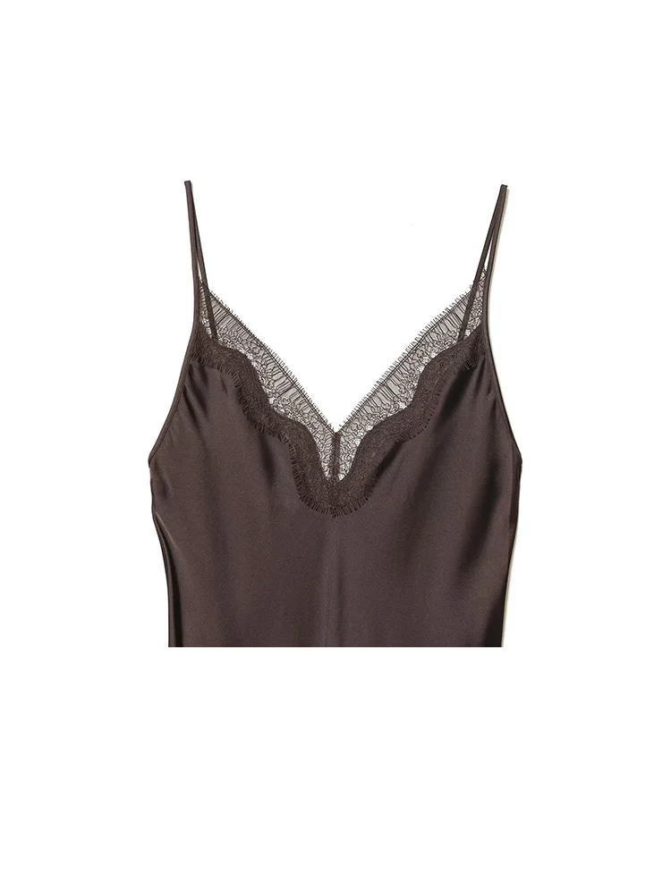 HH 여성 섹시 슬림 스플라이스 레이스 드레스 민소매 백리스 장식 지퍼 여성 봄 패션 V넥 슬링 미디 드레스