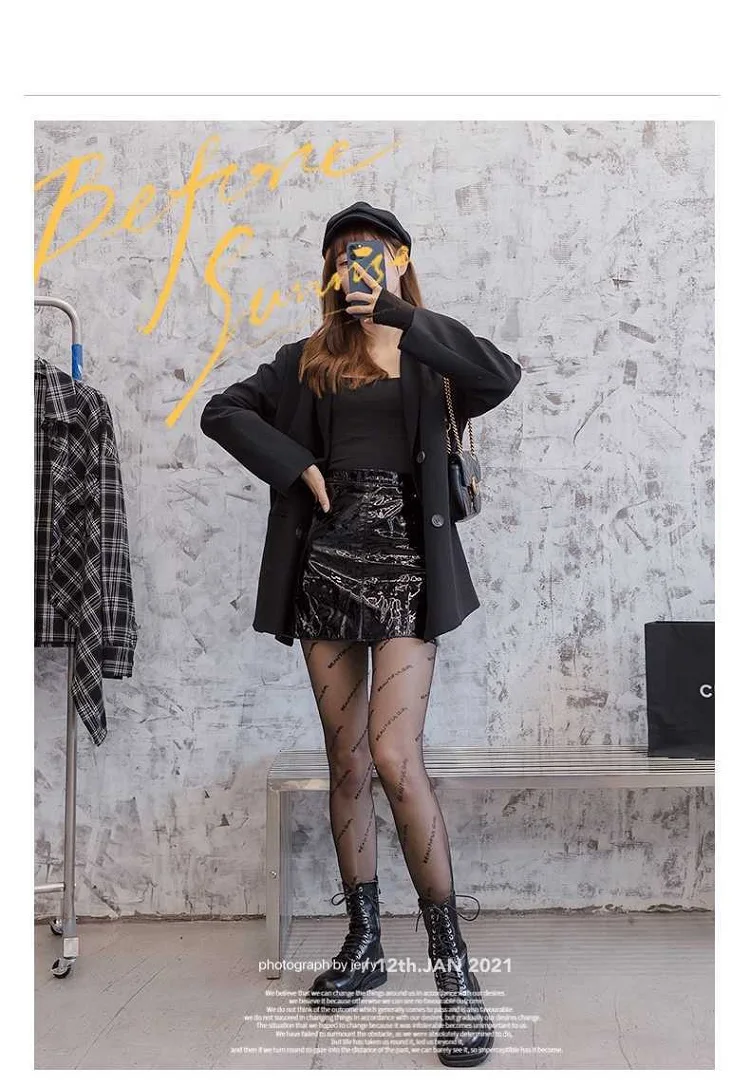 Sexy Damen-Strumpfhose Transparente Strümpfe mit Buchstabendruck Modische Damenstrümpfe mit Aufdruck CTW032 – Detail 7
