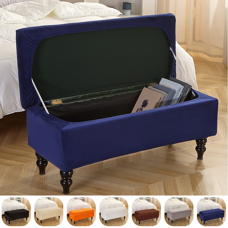 1PC Elastic Velvet Storage Stool Cover Bedroom Rectangle Ottoman Footrest Cover Elastic Piano Seat Slipcover Furniture Protector