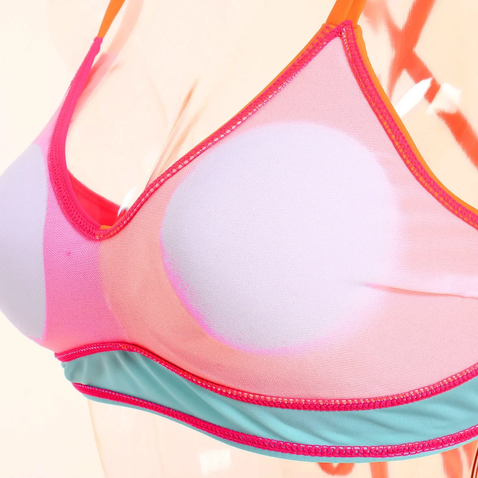 Damen-Badebekleidung, einteiliger Badeanzug, Damen-Bikini-Sets mit hoher Taille, zweiteilige Badeanzüge, Farbblock, voll Peshoi