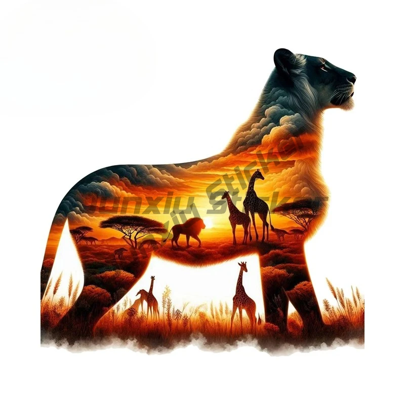 Female Lion Africa Landscape Silhouettes Car Decals Artistic Graffiti Helmet Windshield Decals Nice Car Stickers