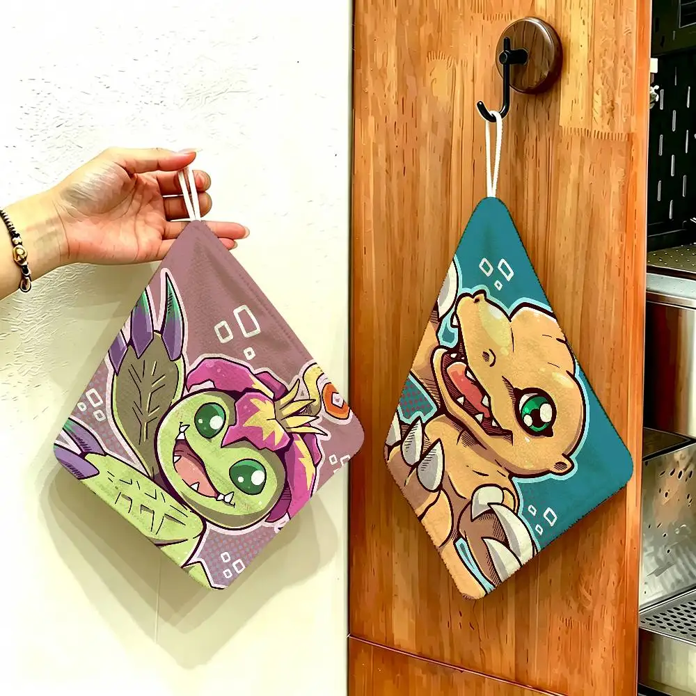 D-DigimonS Retro Anime Hanging Kitchen Towel, Polyester Cotton Fabric, Absorbent Hand Wiping Towel for Home Dormitory