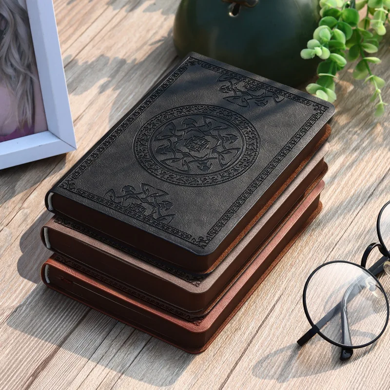 Retro Mini Notebook Stamping Process Artificial PU Leather Writing Book Portable Notepad Office Bookkeeping Creative Record Book