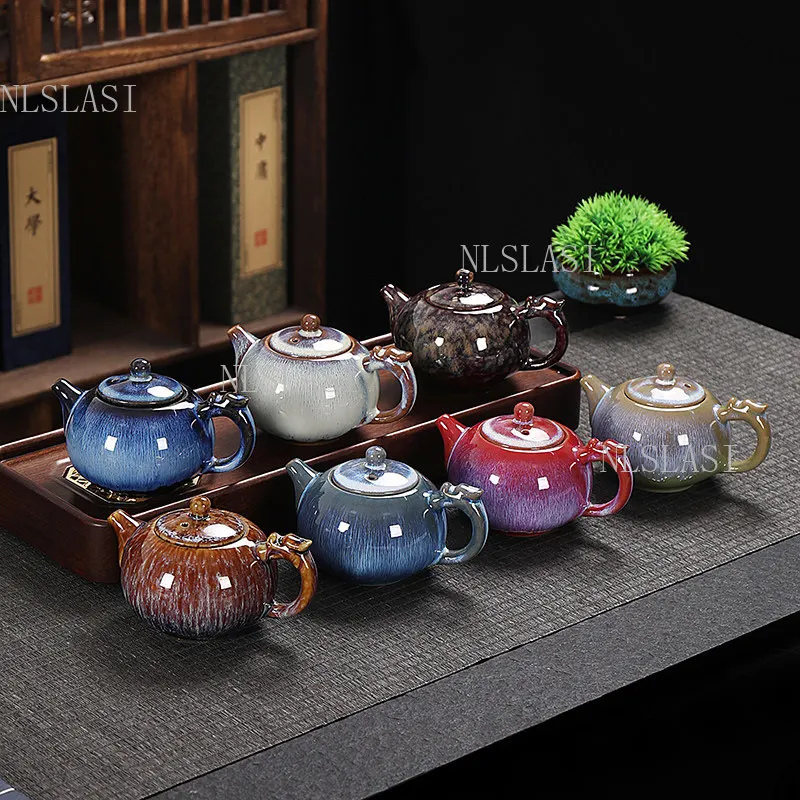 250ml Kiln Changed Ceramic Teapot with Flowing Glaze Colorful Chinese Kung Fu Tea Pot Assorted Colors for Tea Ceremony