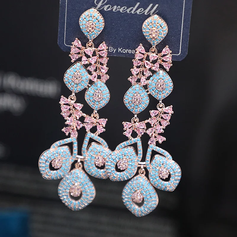 Bilincolor Micro Inlaid Zircon Flower Water Drop Earrings For Women