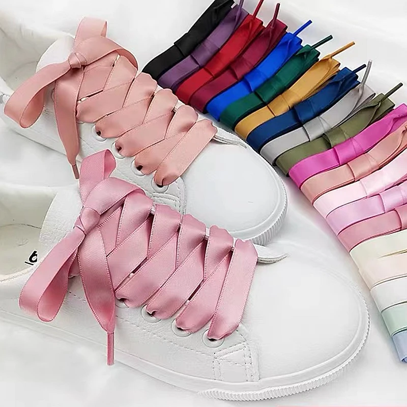 Silk Shoe Laces Satin Ribbon Flat Shoelaces Women Sneakers Shoelace Boots Laces for Shoes Women Men 1CM Width Shoe Lace 1Pair