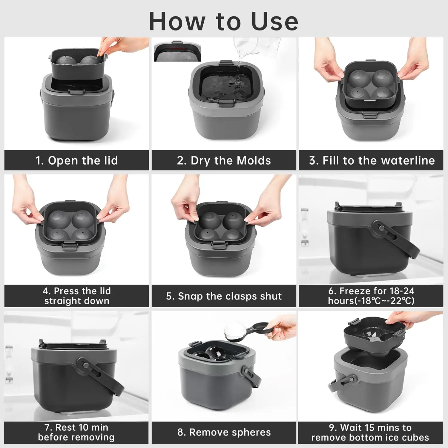 صانعة كرات الثلج الشفافة الكريستالية، 4 قوالب مكعبات ثلج شفافة كبيرة 2.4 بوصة للويسكي والكوكتيلات والبوربون #6
