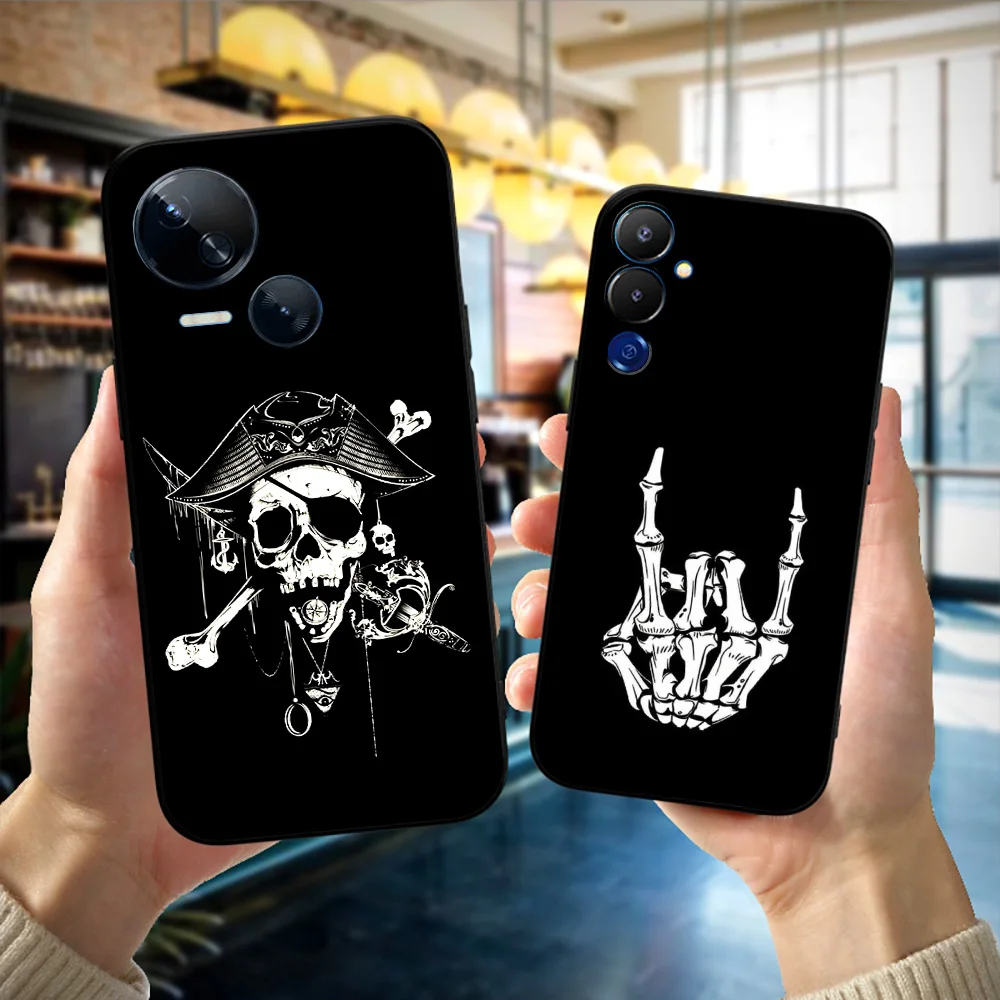 BLACK TPU CASE FOR ITEL A60 P40 VISION 5 A18 S18 INFINIX SMART 7  PLUS 7HD HOT 30 30I PLAY NOTE ZERO ULTRA 5G Mask Fingers Skull