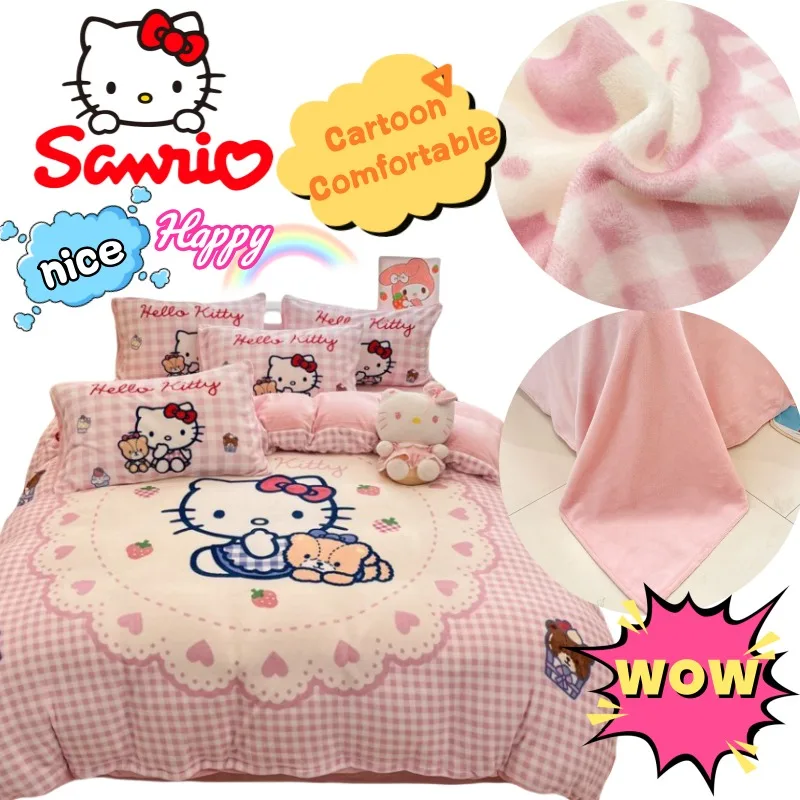 

Sanrio Hello Kitty my melody cinnamoroll High-value New Four-piece Set Thickened Quilt Cover Bed Sheet Student Three-piece Set