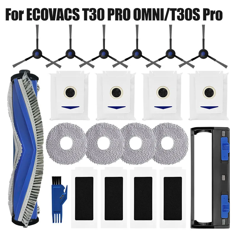 Accessoires pour aspirateur Robot ECOVACS DEEBOT T30S / T30 PRO / T30 Omni / T30S, brosse latérale principale, filtre de vadrouille, sacs à poussière, pièces