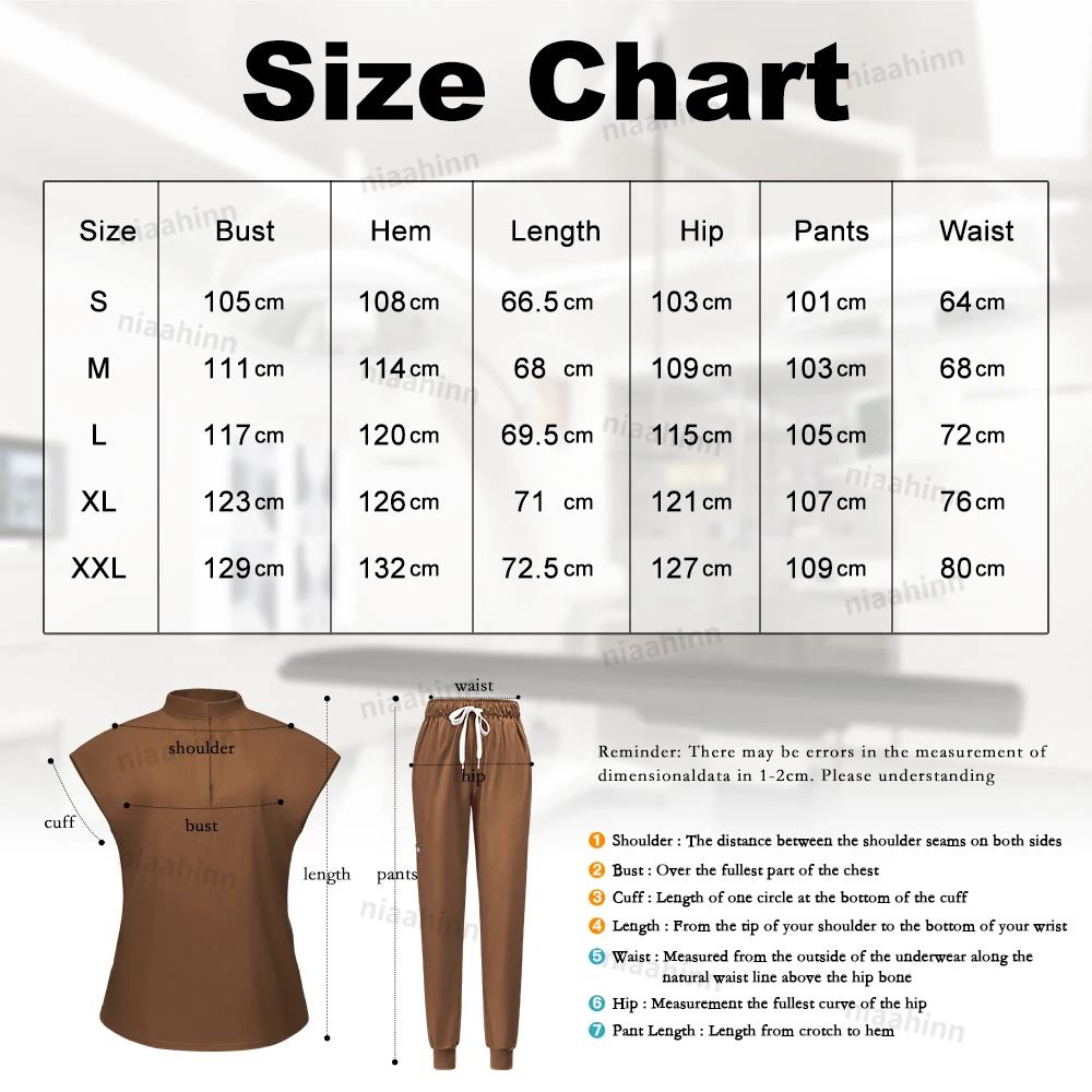 Niaahinn Scrubs Hot Sales Jogger Scrub Sets Women Solid Color Breathable Work Clothes Lab Coat Uniform Hospital Doctor Work Wear