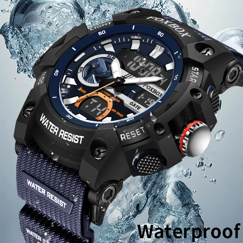 

LIGE FOXBOX Fashion Military Watches for Men Casual Sport Chronograph Alarm Waterproof Clock Date Dual Digital Display Man Watch