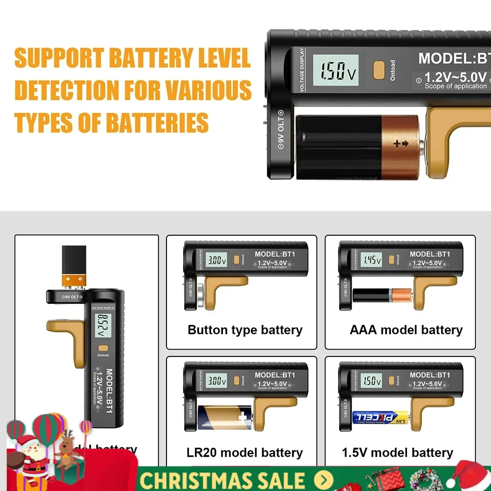 ​Digital Display Battery Level Tester Multifunctional Battery Capacity Indicator Voltage Tester for AA AAA 9V 1.5V Button Cell