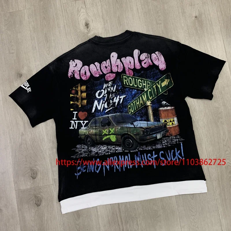 

Уникальные классические черные топы RoughPlay, футболки для мужчин и женщин, повседневные хлопковые футболки высокого качества в стиле хип-хоп с ромбовидным принтом ROUGHPLAY