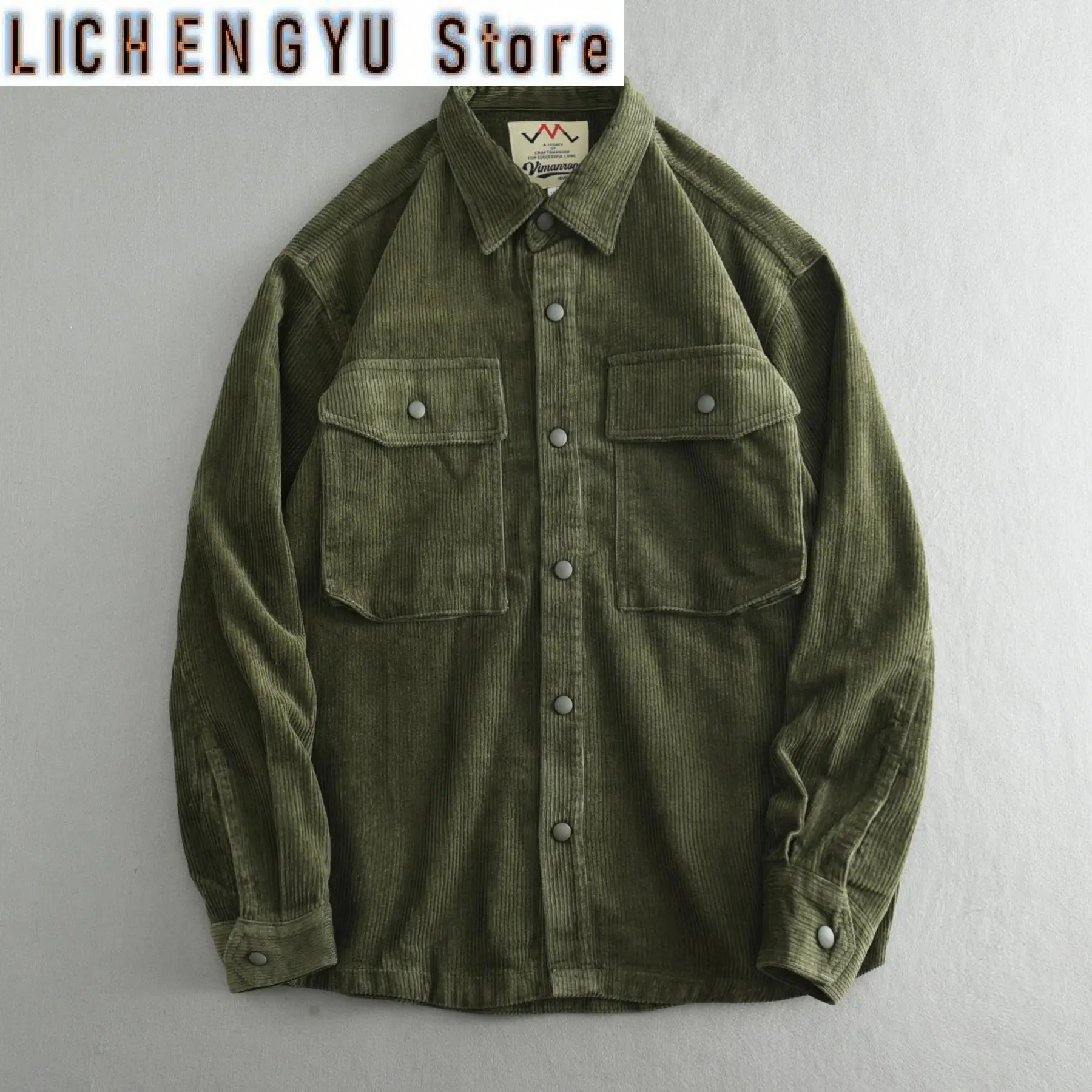 Autumn Winter New American Retro Long-Sleeve Lapel Thickened Corduroy Shirt Men's 100% Cotton Washed Double Pocket Casual Jacket