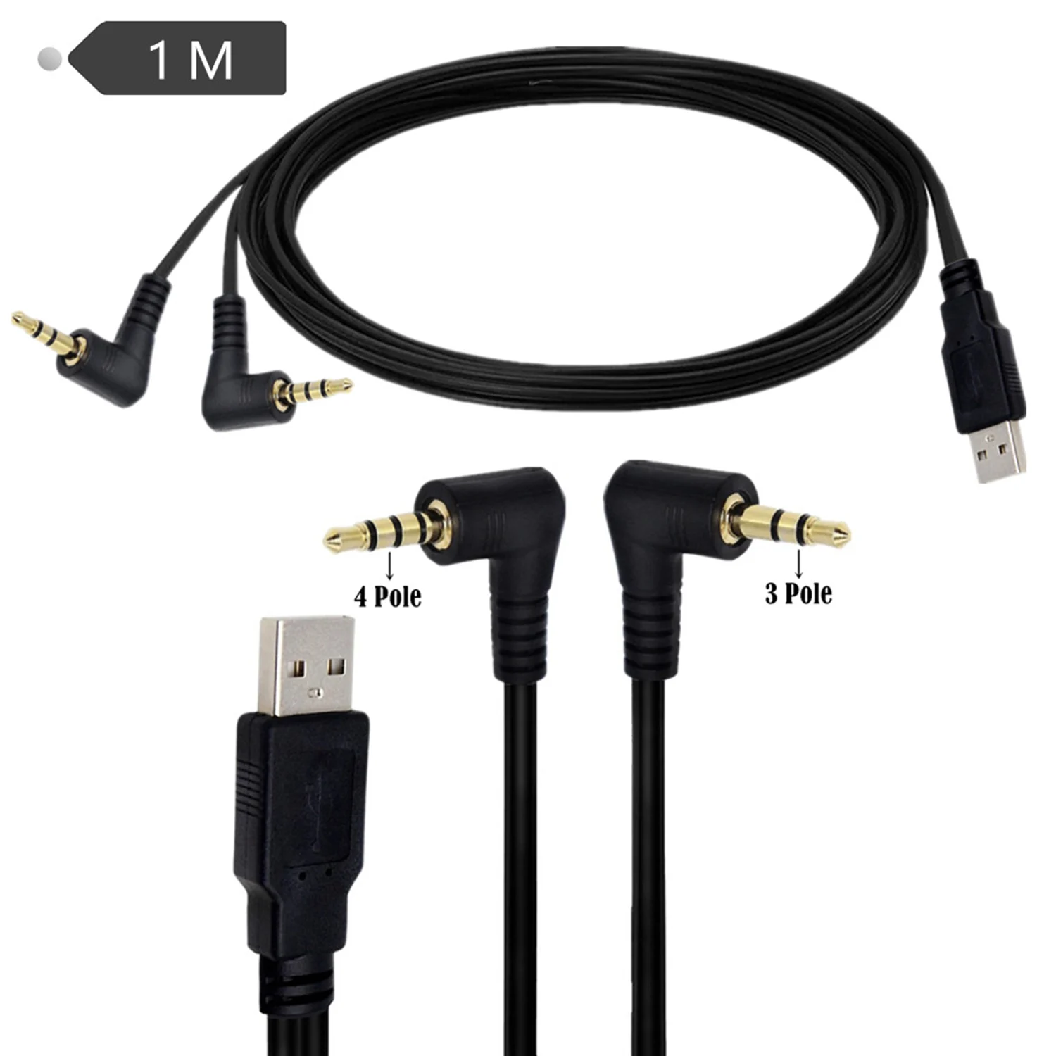 

1pc USB 2.0 Male To 3.5mm Male 3 Pole 4 Poles Angle 2 in 1 Male AUX Car Stereo Cable Adapter Cord
