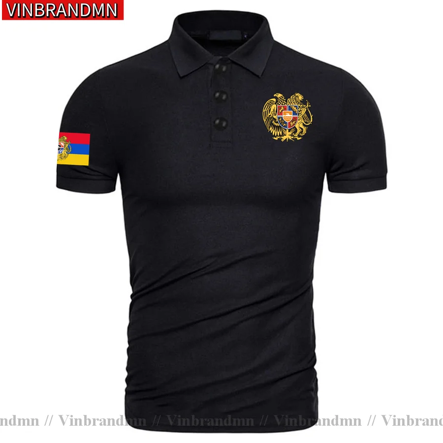 Camisetas Armenia Coat of Arms and Starry Nights Shield Men's Polo Shirts Vintage T Shirt Custom Retro Armenian Pride Polo Shirt