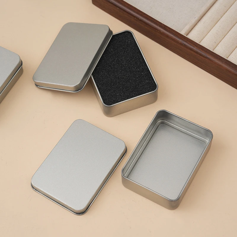1PC Silver Mini Rectangular Tin Box Miscellaneous Container Cosmetic Storage Box Small Iron Box