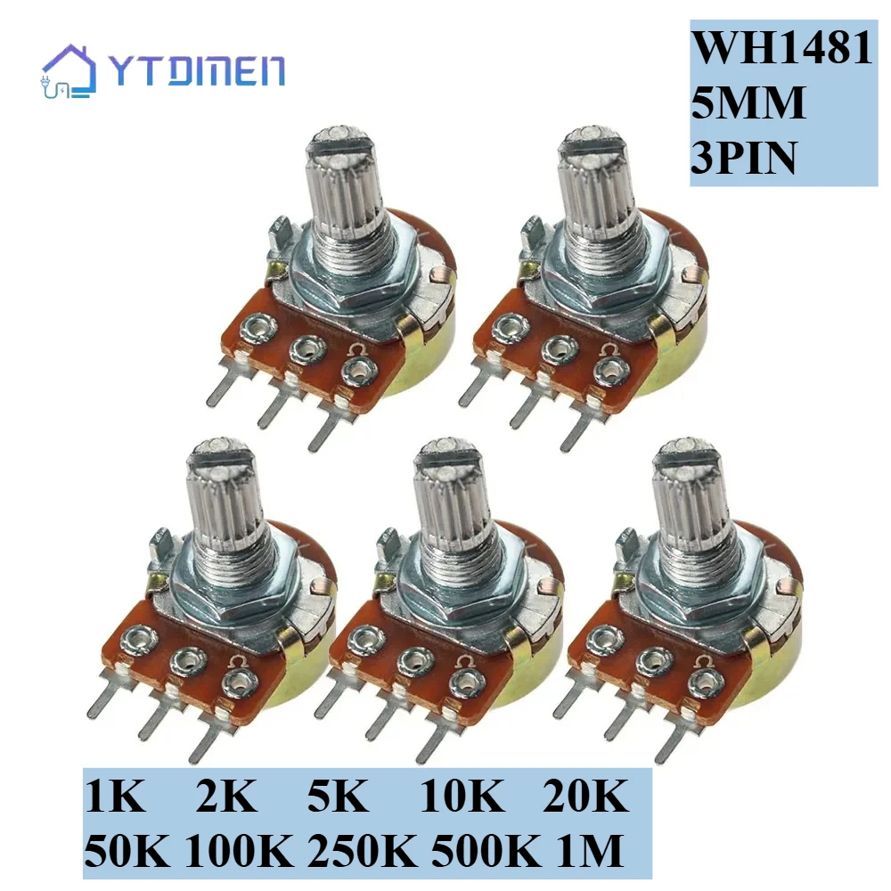 5Pcs WH148 3Pin 15mm 100K-1M Ohm Linear Potentiometer Variable Widerstände Welle Single Turn Rotary Carbon Film Kegel Schalter