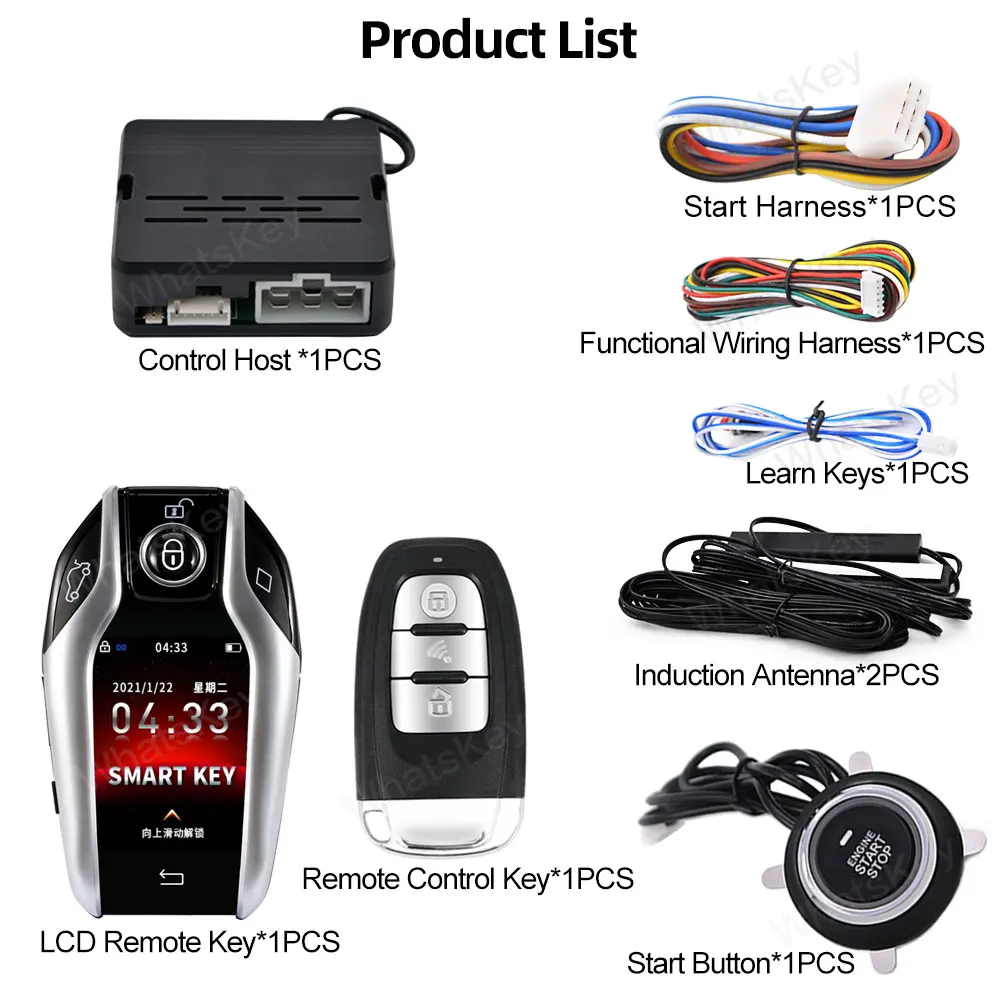 Universal LCD Screen Smart Remote Key Car Start Stop Engine Alarm System PKE Keyless Entry Ignition Device Remote Open Trunk