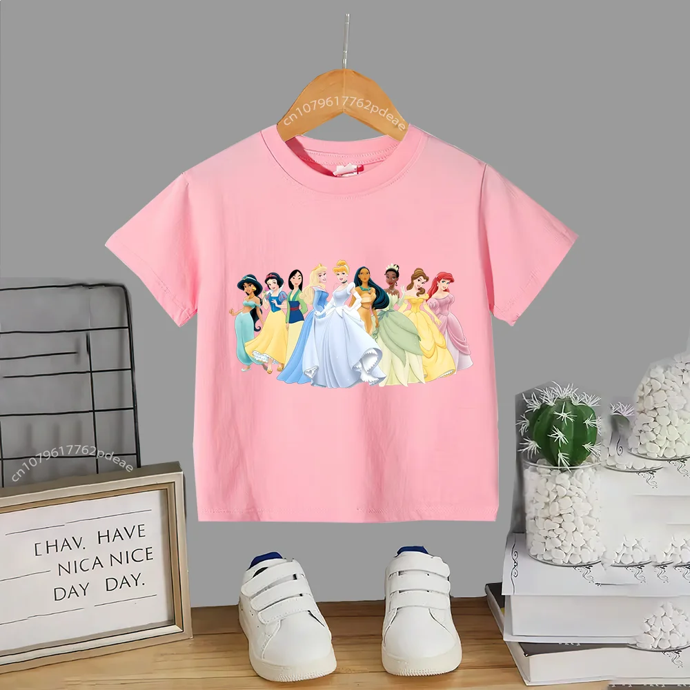 Disney Teen 100% Cotton T-shirt Kids Barbie Princess Print Casual and Comfortable crew neck T-shirt Boys Girls Short sleeve top