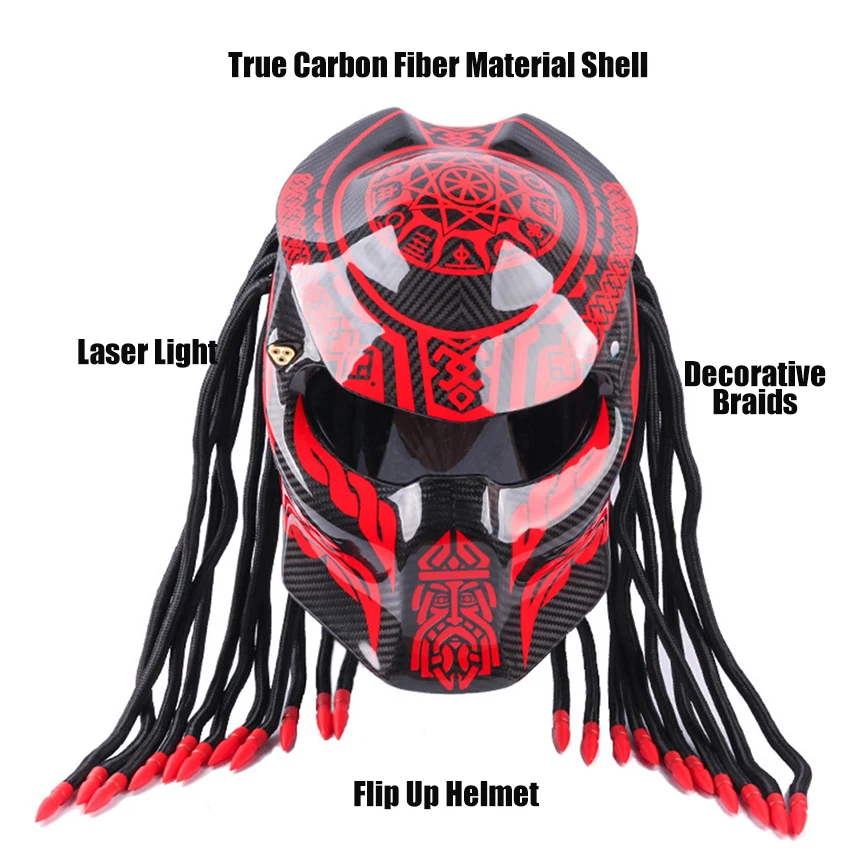 Predator Carbon Fiber Motorcycle Helmet Super Cool Alien Modular Flip Up Motorcycle Helmet Personality Punk Style Helmet Unisex