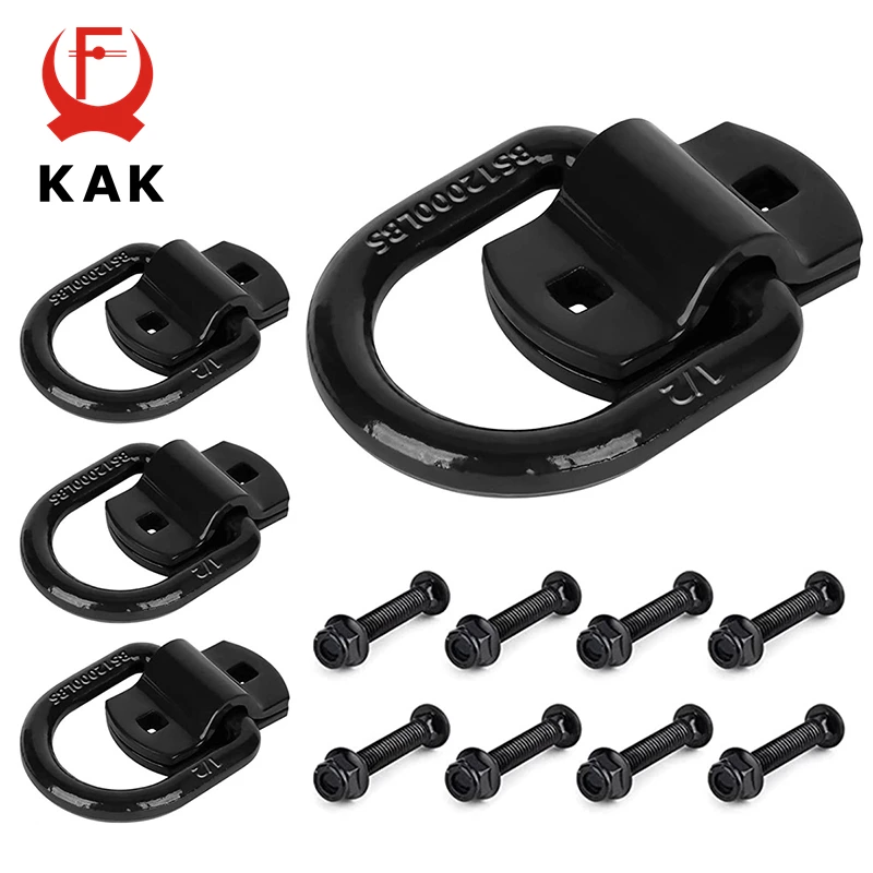 KAK 4 Pack 1/2 "do pojazdów ciężarowych o dużej ładowności kotwice mocujące zaczepy 12000LBS czarny, kuty pierścień D do przyczep ciężarówki rowery ładunek