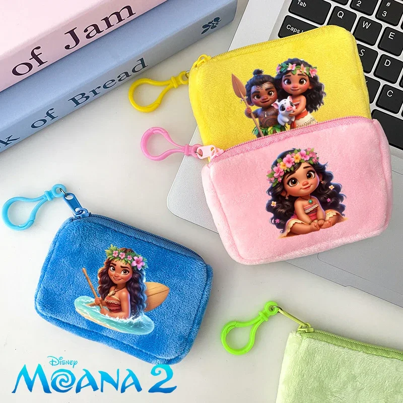 New Moana 2 Plush Coin Purse Girl Mini Short Wallet Keychain Zipper Women Purse ID Card Rose Money Bag Small Makeup Bags