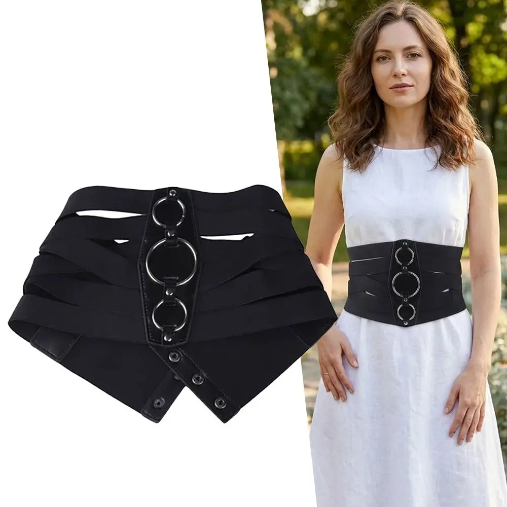

Black Designer Belts Ring Decoration Ultra-wide Corset Belt Euro-American Aesthetic Elastic Stretch Waist Stretch Cummerbunds