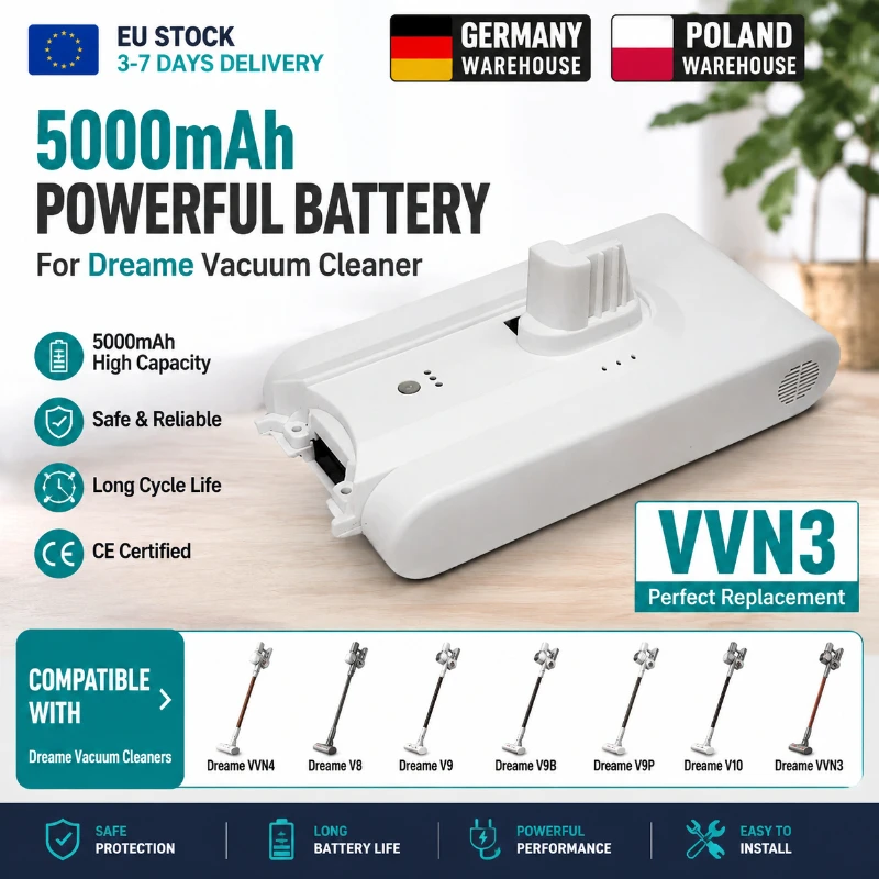 Image of 25,2V 5000mAh Ersatzakku für Xiaomi Mijia V8 V9 V9P V10 VVN3 VVN4 Dreame kabellosen Staubsauger, 18650 Li-Ionen-Akku, wiederaufladbarer Akku mit hoher Kapazität, Ersatzakku, Power-Pack