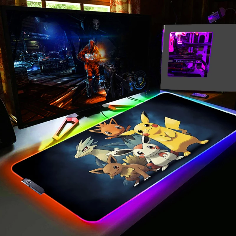 RGB Mouse Pad Pokemon Pikachu Gamers Large Computer Extended Game LED Mousepad Desk Mat Keyboard Rubber Backlight Carpet