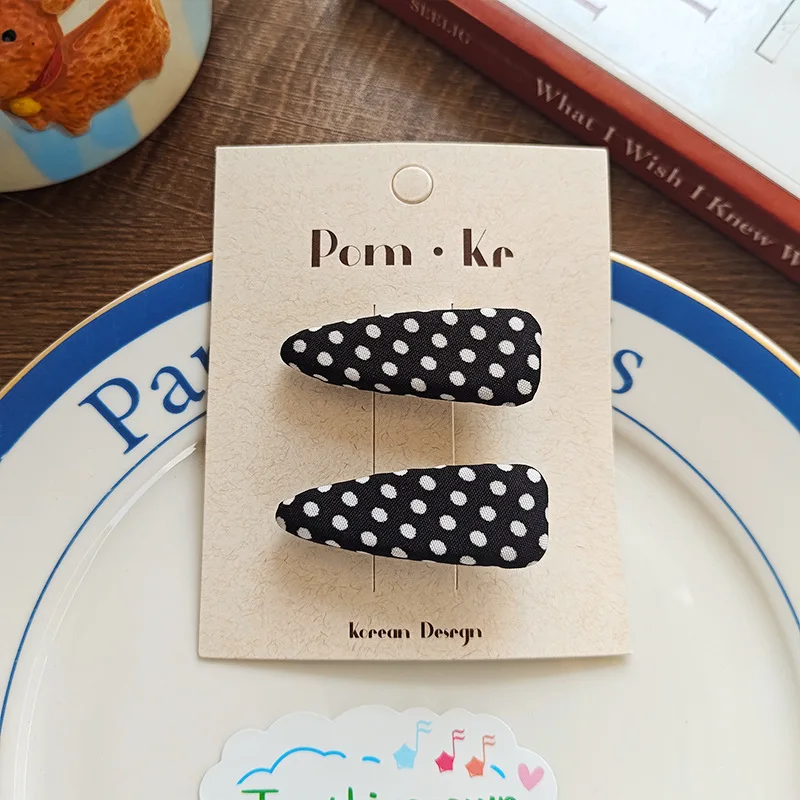 2 Stück/Set Einfache Stoff-Haarspangen für Schülerinnen, Süße Gepunktete Karierte Modische Haarklammern, Frische College-Mädchen Niedliche Schwarze Clips Accessoires – Detail 8