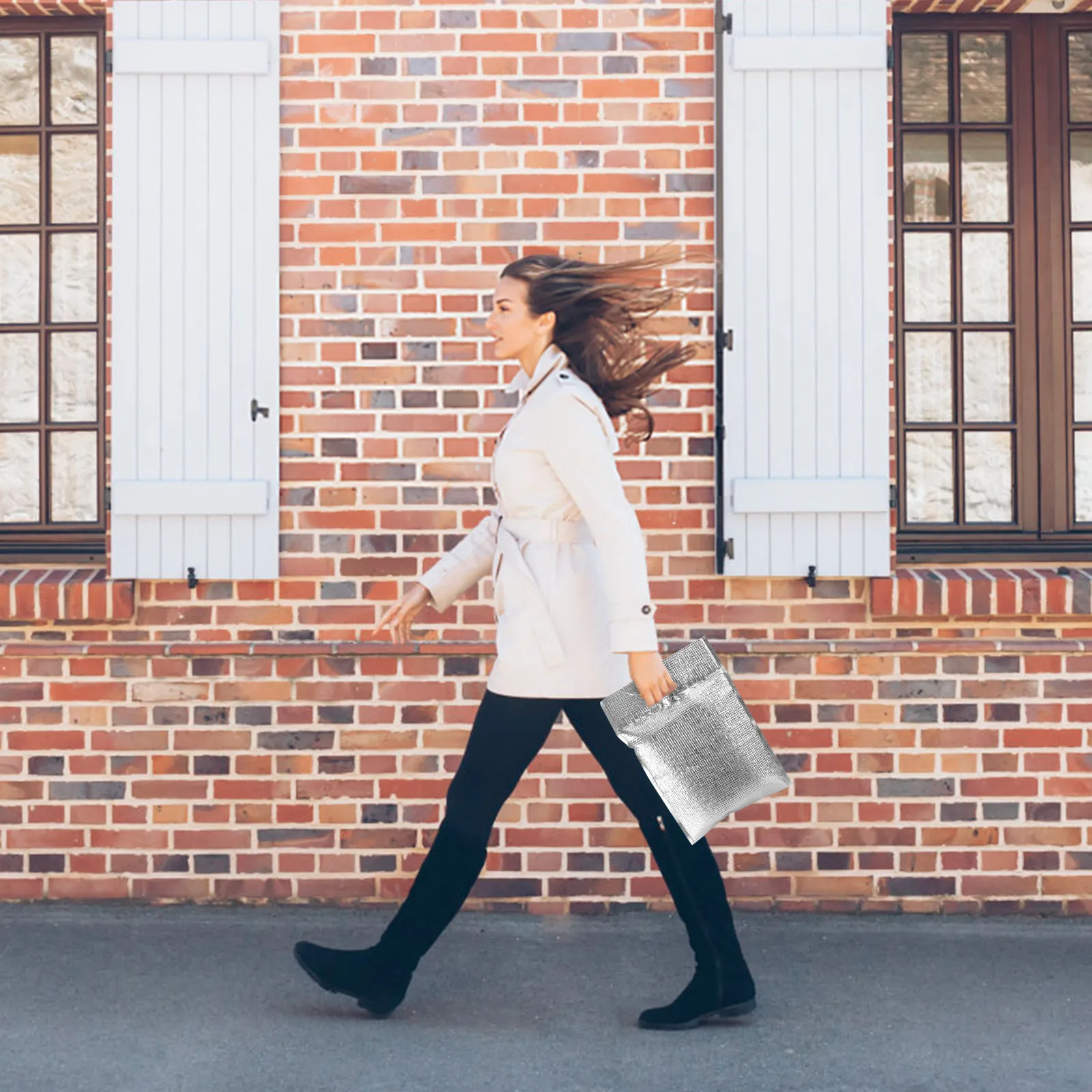 

5 шт. термосумок для еды с изоляцией, сохраняющих тепло, с алюминиевой фольгой внутри, сохраняющие свежесть и тепло, с отверстием для переноски, 30x40 см, для кафе