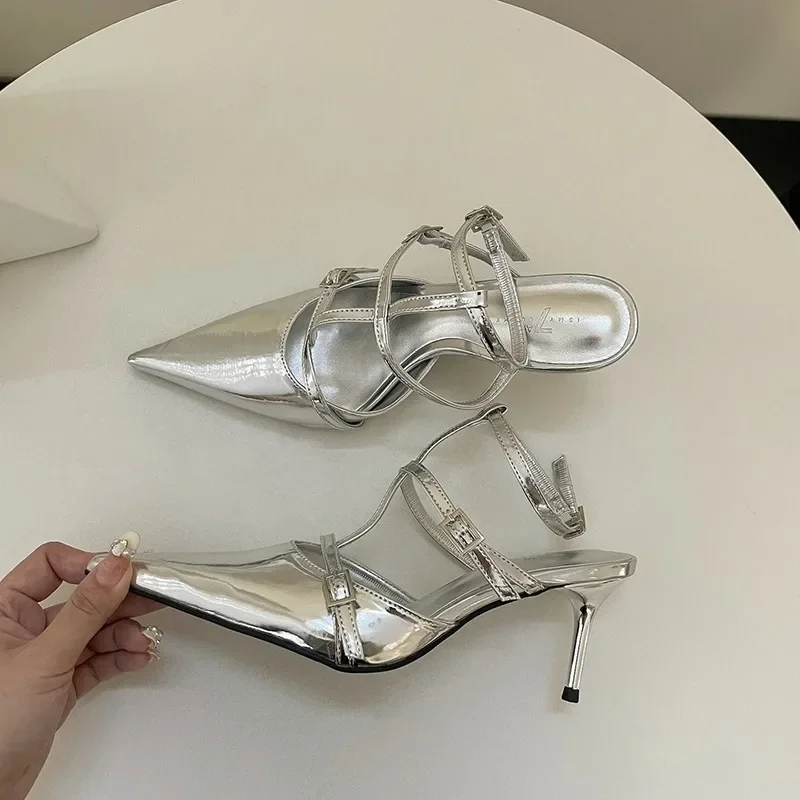 Spring New Gold Silver Pumps Women Fashion Pointed Ladies Elegant Thin High Heel Hollow Out Elegant Woman Heeled Shoes Tacones