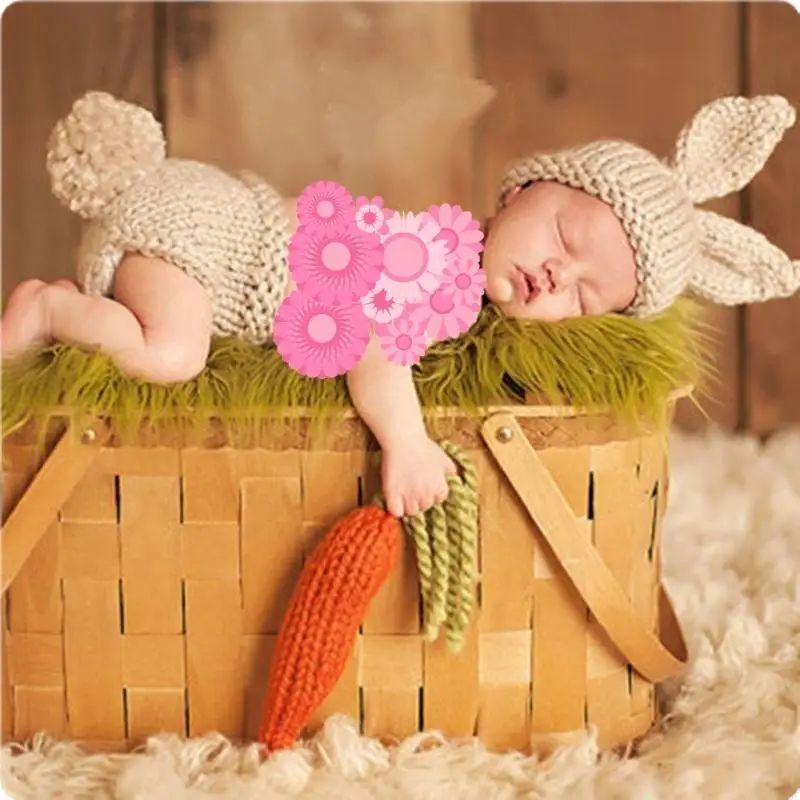 

C63C Newborn Photo Costume Knitting Rabbit Hat & Baby Shorts Carrot Toy Photo Clothes Photo Props Bunny Costume Set