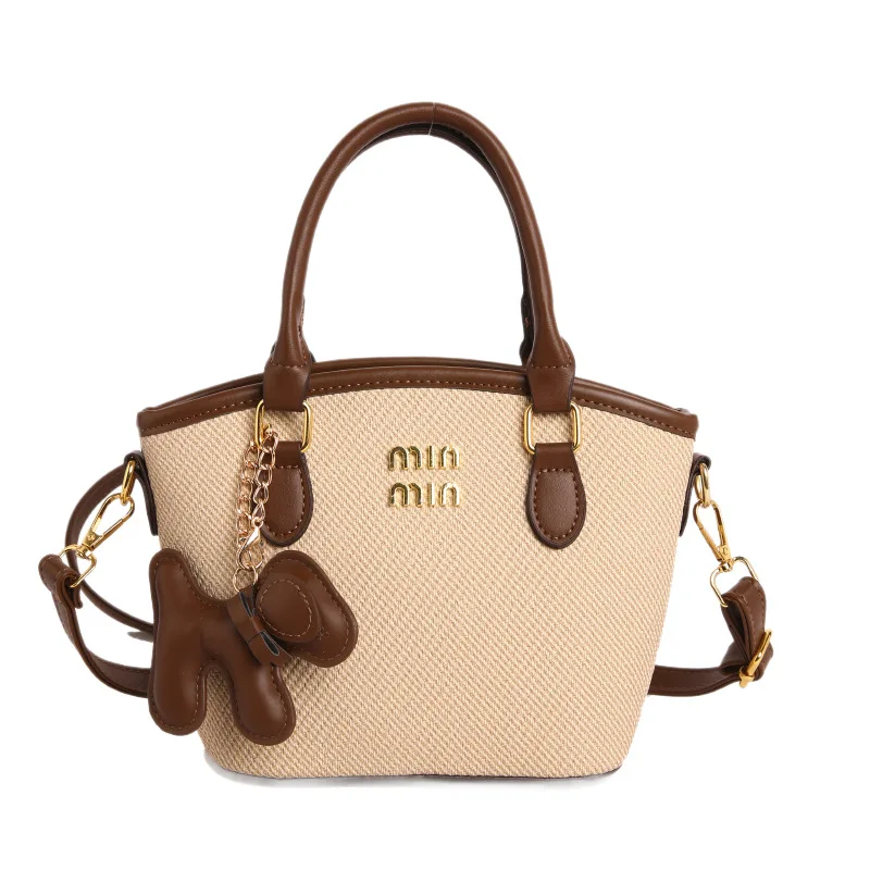 

Сумка-ведро в корейском стиле 2026 года с цветовыми блоками, тканая, трансформируемая, через плечо, на плечо, в стиле бохо-шик