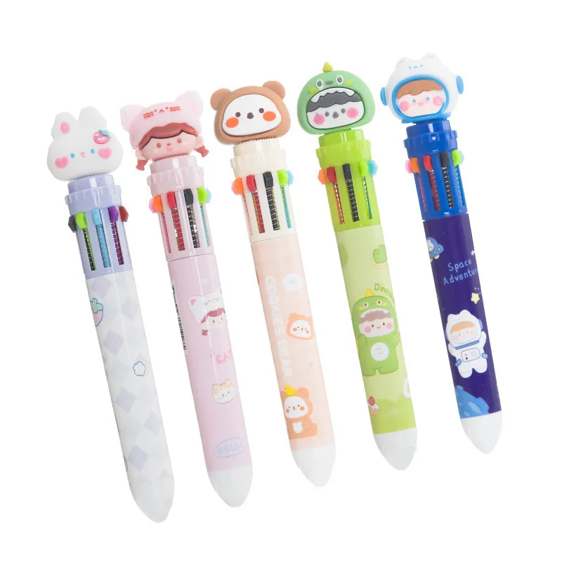 8/10 Colors Cute Ballpoint Pen Press Cartoon Multicolor refill 10 In 1 Colors Writing Pen School Office Stationery Supplies