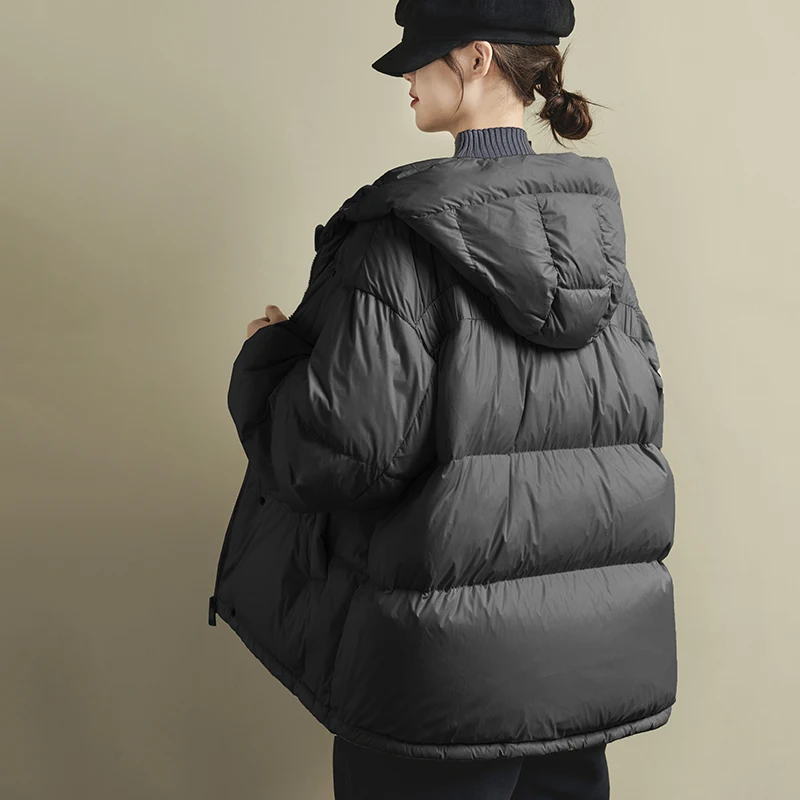 Schinteonผู้หญิง 90% เป็ดสีขาวลงเสื้อหลวมสบายๆกว่าขนาดฤดูหนาวWarmหนาOutwearคุณภาพสูงHood Coat 2023 ใหม่