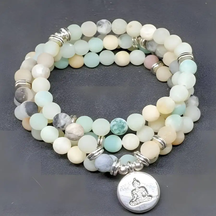 

8mm Amazoniteite Bracelet 108 Beads Buddha Pendant Prayer Buddha Spiritual Buddhist Men's Gemstone Meditation Chaplet Hand Bead