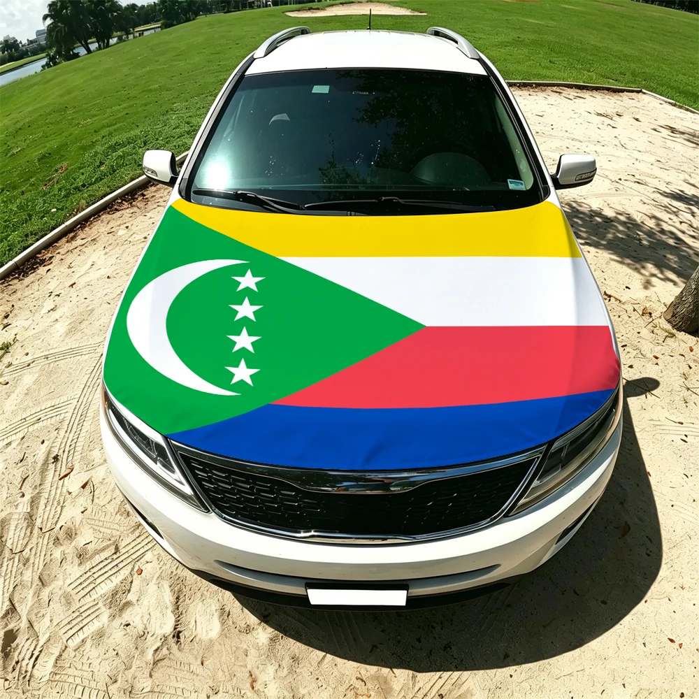 130x160cm Comoros Elastic Car Engine Hood Flag Elastic Windproof Patriotic Bonnet Banner Cheer for the competition